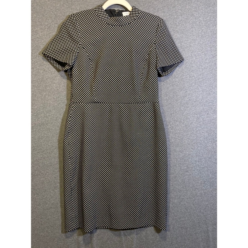 J.Crew Black White Polka Dot Mock Neck Sheath Dress Gold‎ Metallic Accents Sz 10